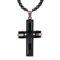 Men's black ip stainless steel and 18k rose gold plated stainless steel cross pendant