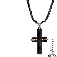 Men's black ip stainless steel and 18k rose gold plated stainless steel cross pendant