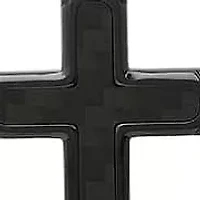 Men's black ip stainless steel and carbon fiber cross pendant