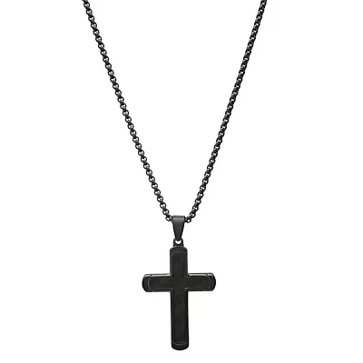 Men's black ip stainless steel and carbon fiber cross pendant