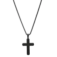 Men's black ip stainless steel and carbon fiber cross pendant