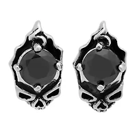 Lab Created Men's stainless steel and black cz skull studs earring