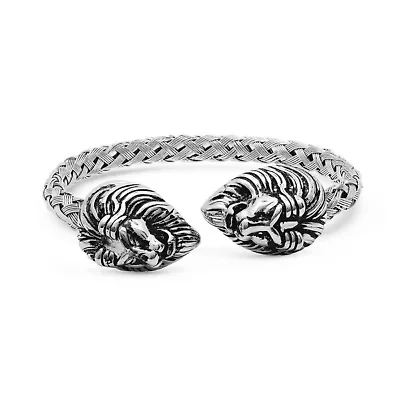 Men's stainless steel tiger end cuff bracelet