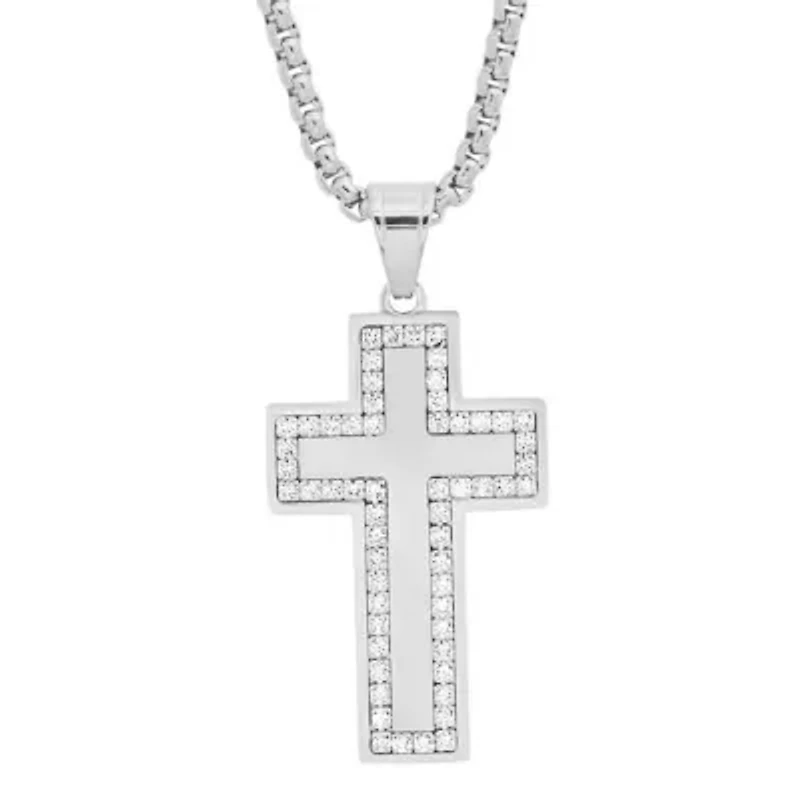 Men's stainless steel and simulated diamond cross pendant