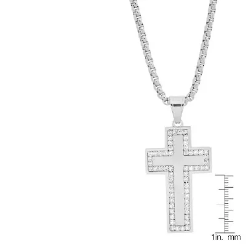 Men's stainless steel and simulated diamond cross pendant