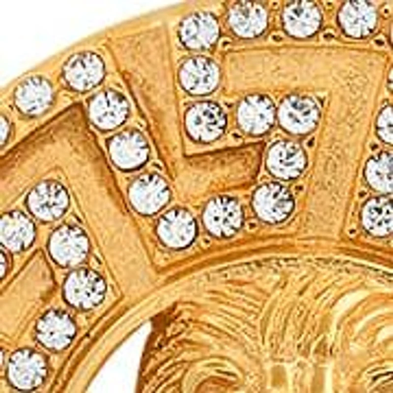 Lab Created Men's 18k gold plated stainless steel round lion's head pendant with simulated diamonds accents