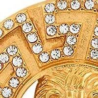 Lab Created Men's 18k gold plated stainless steel round lion's head pendant with simulated diamonds accents