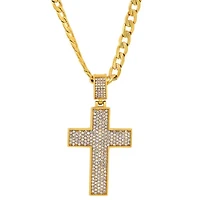 Lab Created Men's 18k gold plated stainless steel and simulated diamonds cross pendant
