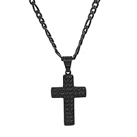 Lab Created Men's black ip stainless steel and simulated black diamonds cross pendant