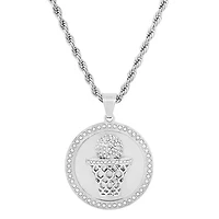 Lab Created Men's stainless steel and simulated diamonds round basketball pendant