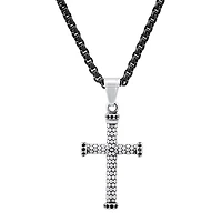 Lab Created Men's two tone black ip and stainless steel cross pendant with simulated black diamonds
