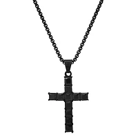 Lab Created Men's black ip stainless steel and simulated diamonds cross pendant