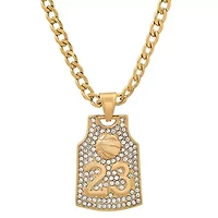 Lab Created Men's 18k gold plated stainless steel and simualted diamonds basketball jersey tshirt pendant
