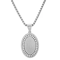 Lab Created Men's stainless steel and simulated diamonds Our Lady of Guadalupe oval pendant