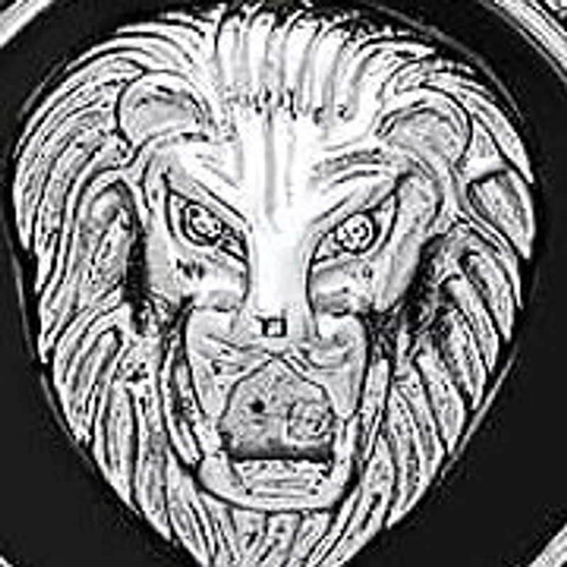 Lab Created Men's stainless steel, black enamel and simulated diamonds round lion head pendant