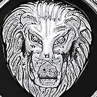 Lab Created Men's stainless steel, black enamel and simulated diamonds round lion head pendant