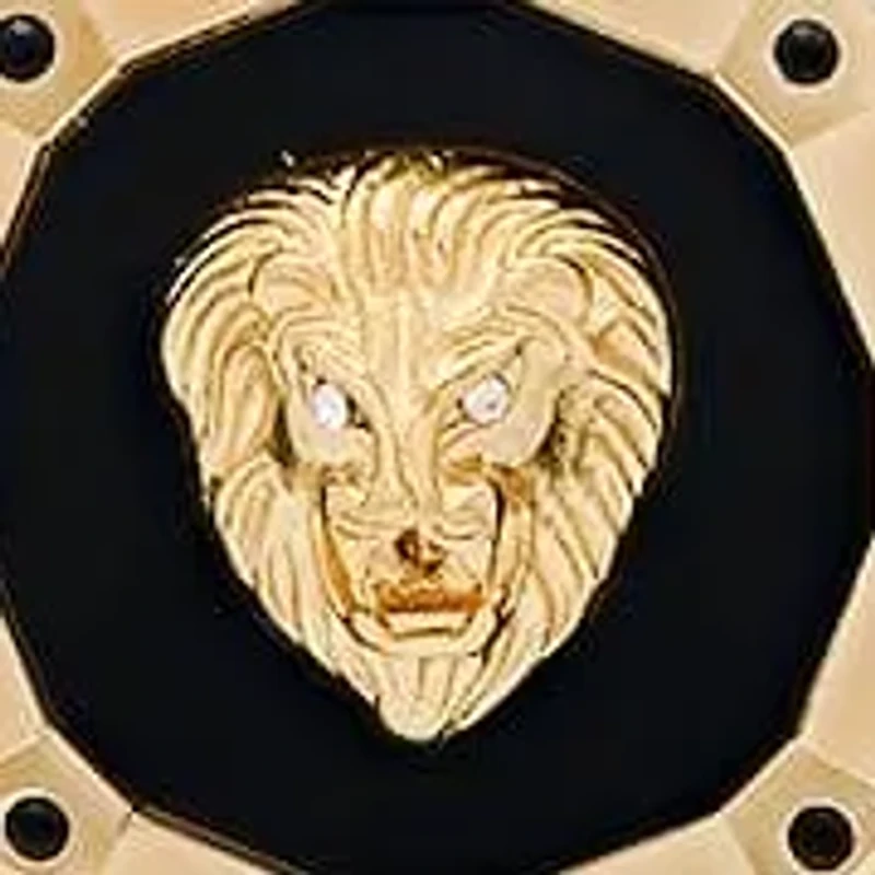 Lab Created Men's 18k gold plated stainless steel, simulated onyx and simulated black diamonds lion's head pendant
