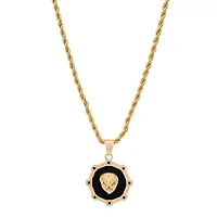 Lab Created Men's 18k gold plated stainless steel, simulated onyx and simulated black diamonds lion's head pendant