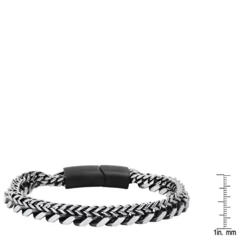 Men's two tone black ip and stainless steel double layered cuban & wheat link bracelet