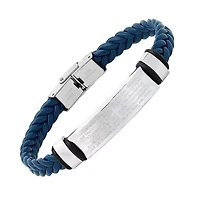Men's blue braided leather, stainless steel and hematite beded 2pc set bracelets