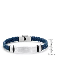 Men's blue braided leather, stainless steel and hematite beded 2pc set bracelets
