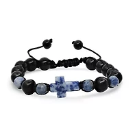 Men's blue lapis and black beads drawstring beaded bracelet