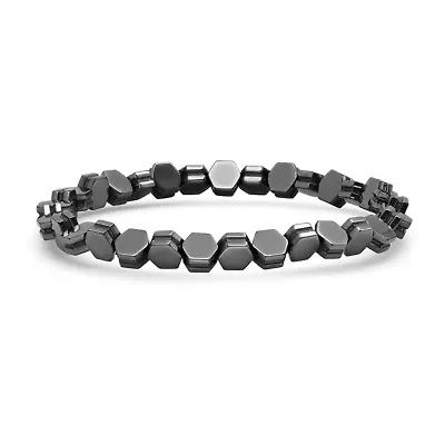 Men's hexagon hematite beaded bracelet