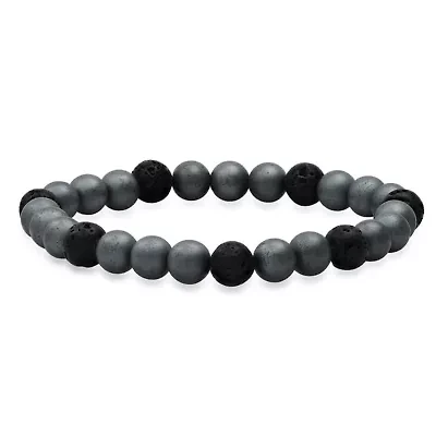 Men's hematite and black lava beaded stretch bracelet