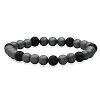 Men's hematite and black lava beaded stretch bracelet
