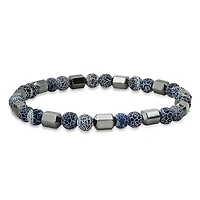 Men's blue agate and hematite beaded stretch bracelet