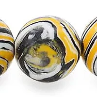 Men's black, yellow and white marble agate and lava beaded stretch bracelet