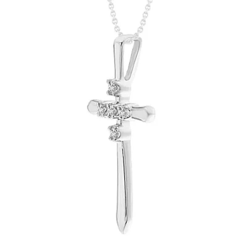 0.03ct. t.w. Diamond Cross Pendant Neckace in 10K White Gold