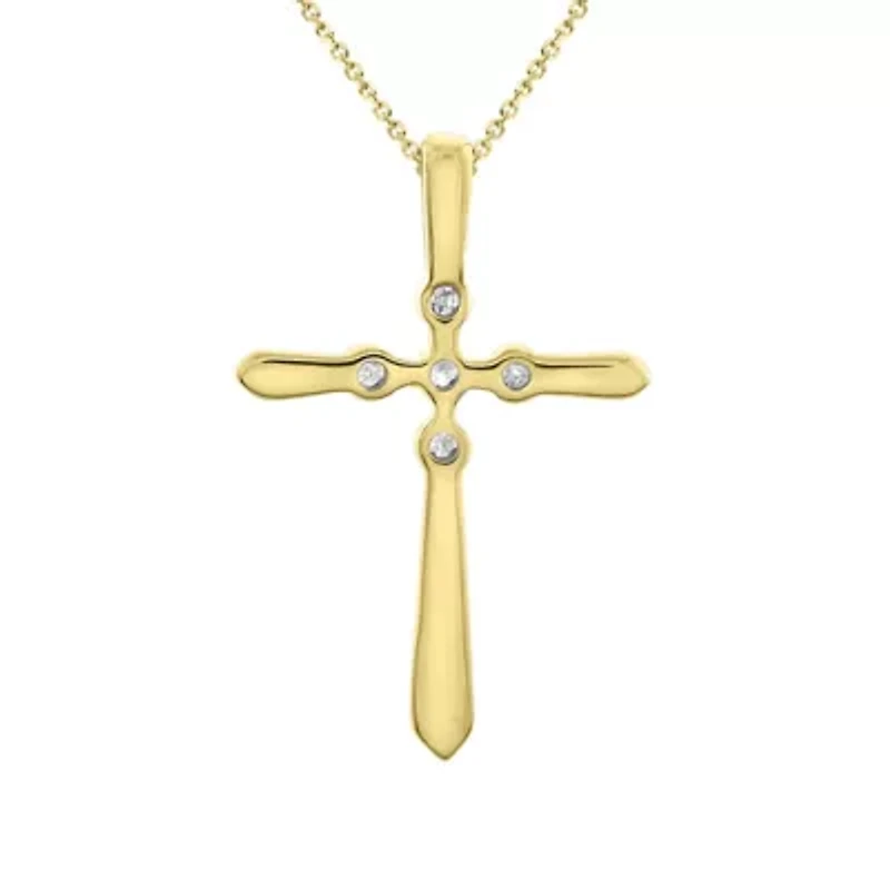 0.03ct. t.w. Diamond Cross Pendant Neckace in 10K Yellow Gold