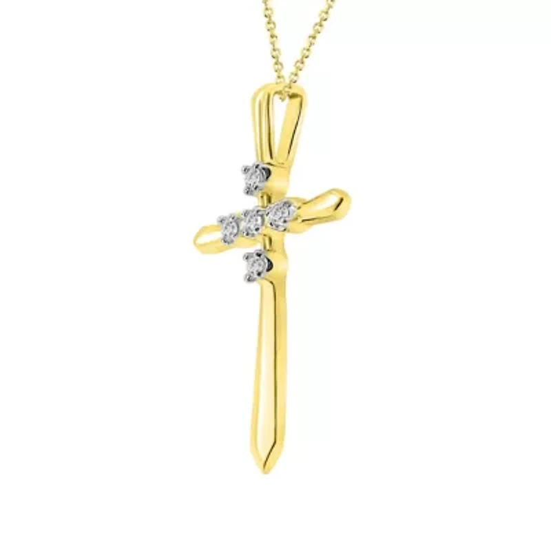 0.03ct. t.w. Diamond Cross Pendant Neckace in 10K Yellow Gold