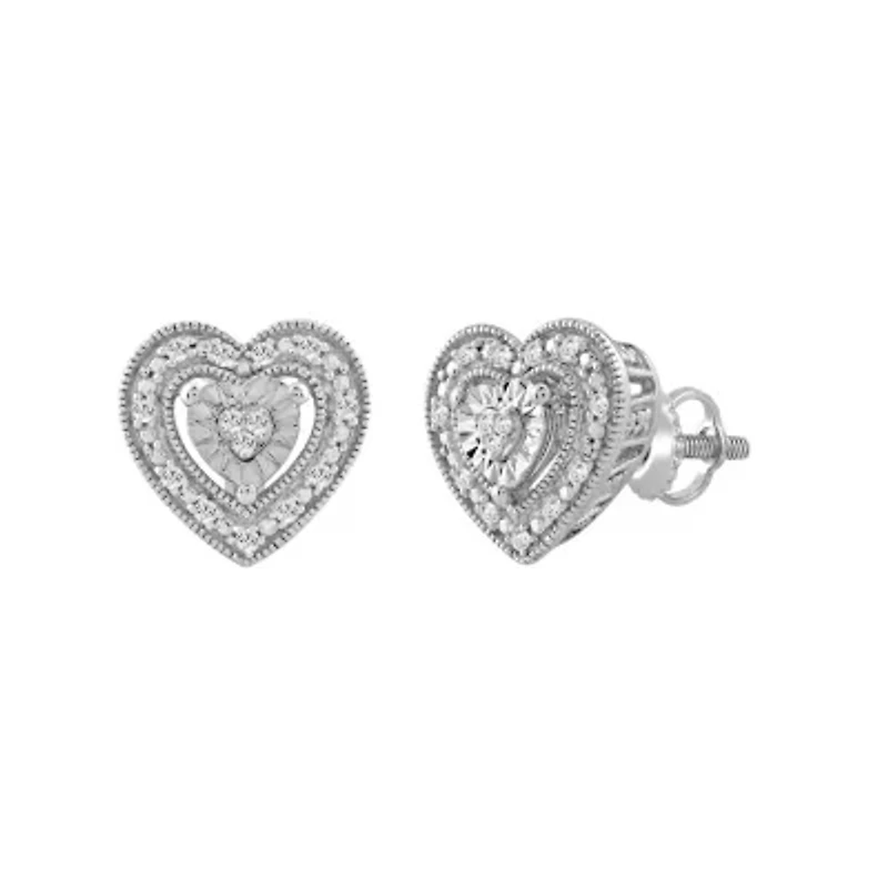 1/10ct. t.w. Miracle Set Heart Diamond Stud Earring in Sterling Silver