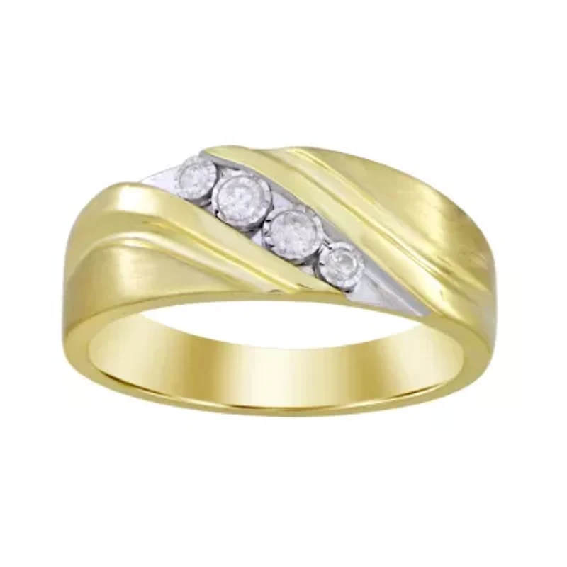10K Yellow Gold 1/6ct Round Diamond Mens Wedding Band
