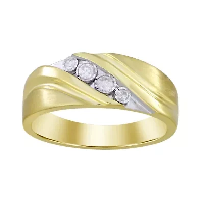 10K Yellow Gold 1/6ct Round Diamond Mens Wedding Band