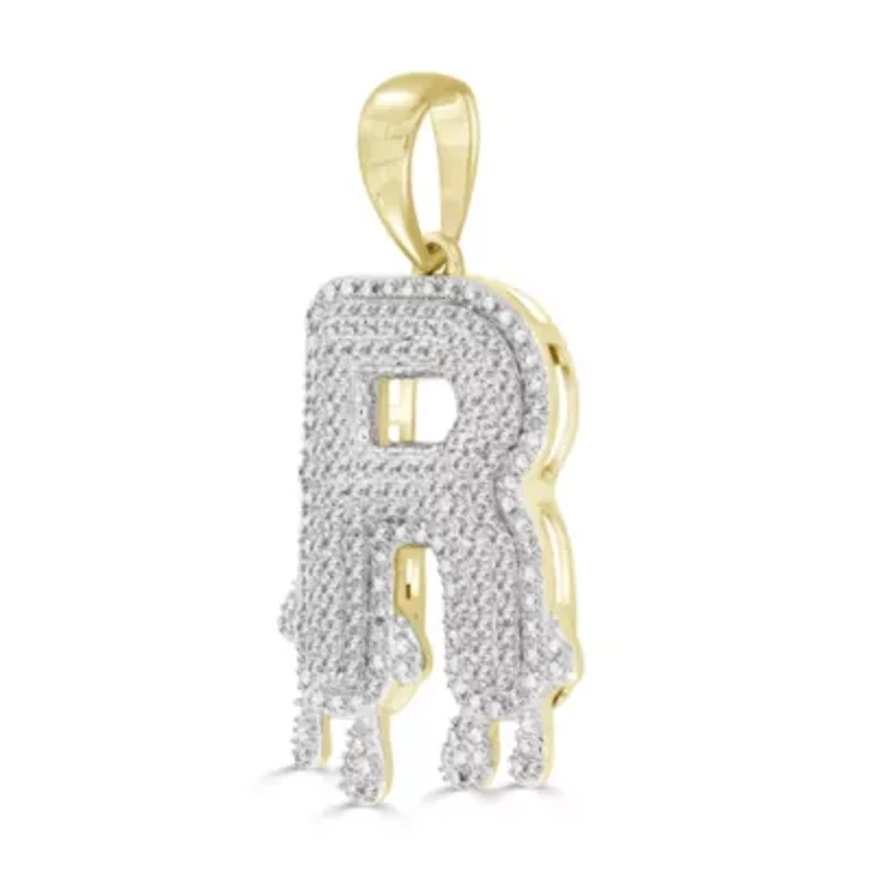 1/3ct. t.w. Diamond "R" Initial Men's Charm in 10K Yellow Gold