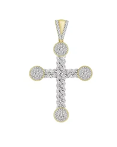 10K Yellow Gold 2.75ct Round Diamond Mens Cross Charm