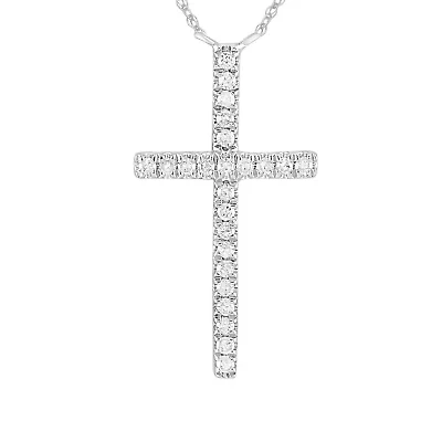 1/10ct. t.w. Diamond Cross Pendant Neckace in 10K White Gold