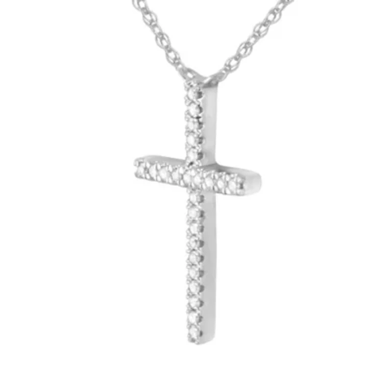 1/10ct. t.w. Diamond Cross Pendant Neckace in 10K White Gold