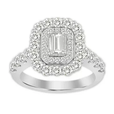 14K White Gold 1 5/8ct Round/Emerald Diamond Ladies Ring