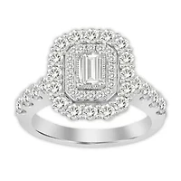 14K White Gold 1 5/8ct Round/Emerald Diamond Ladies Ring