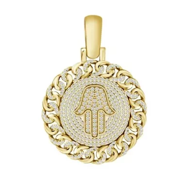 1/2ct. t.w. Diamond Hamsa Men's Charm in 10K Yellow Gold