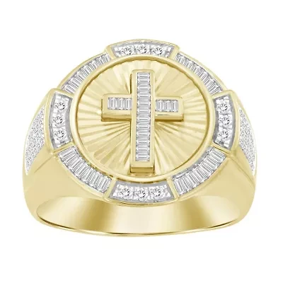 10K Yellow Gold 1/2ct Round & Baguette Diamond Mens Ring