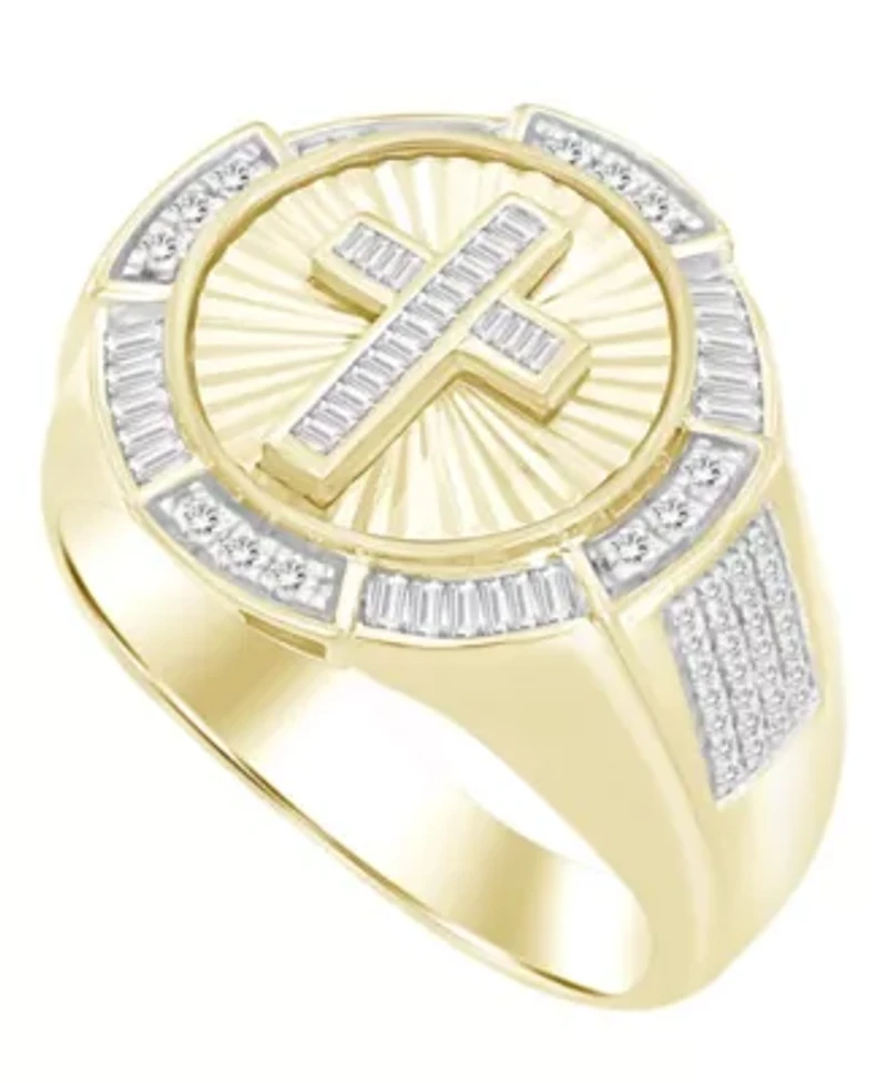 10K Yellow Gold 1/2ct Round & Baguette Diamond Mens Ring