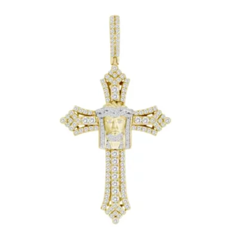 10K Yellow Gold 3.00ct Round Diamond Mens Cross Charm