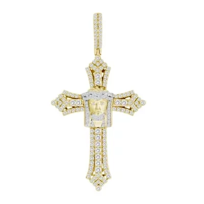 10K Yellow Gold 3.00ct Round Diamond Mens Cross Charm