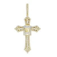 10K Yellow Gold 3.00ct Round Diamond Mens Cross Charm