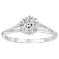 10K White Gold 1/4ct Round/Baguette/Ruby Diamond Ladies Ring